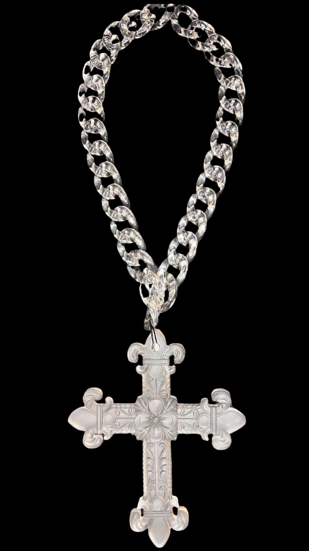 Clear Cuban x Cross Pendant Chain 31’ inch