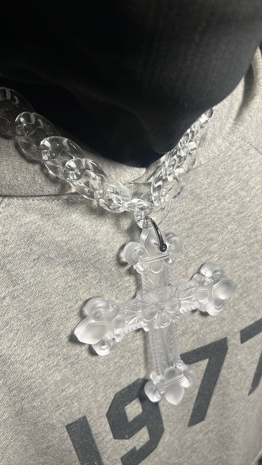 Clear Cuban x Cross Pendant Chain 31’ inch