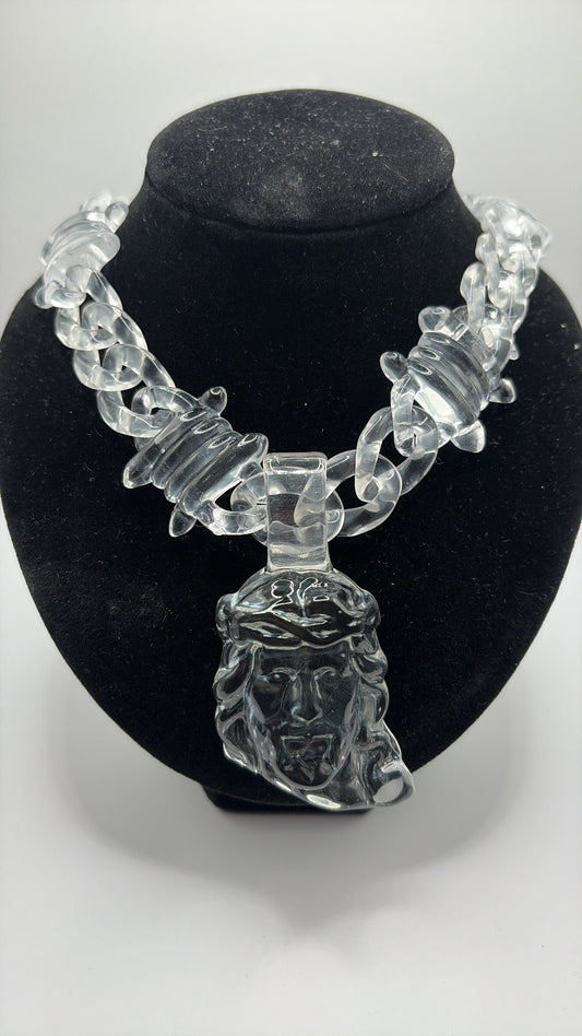 Clear Cuban x Jesus face Pendant Chain 30' inch